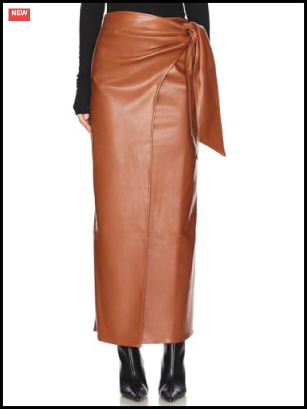 Faux Leather Wrap Midi Skirt with Side Slit Women's Elegant Formal